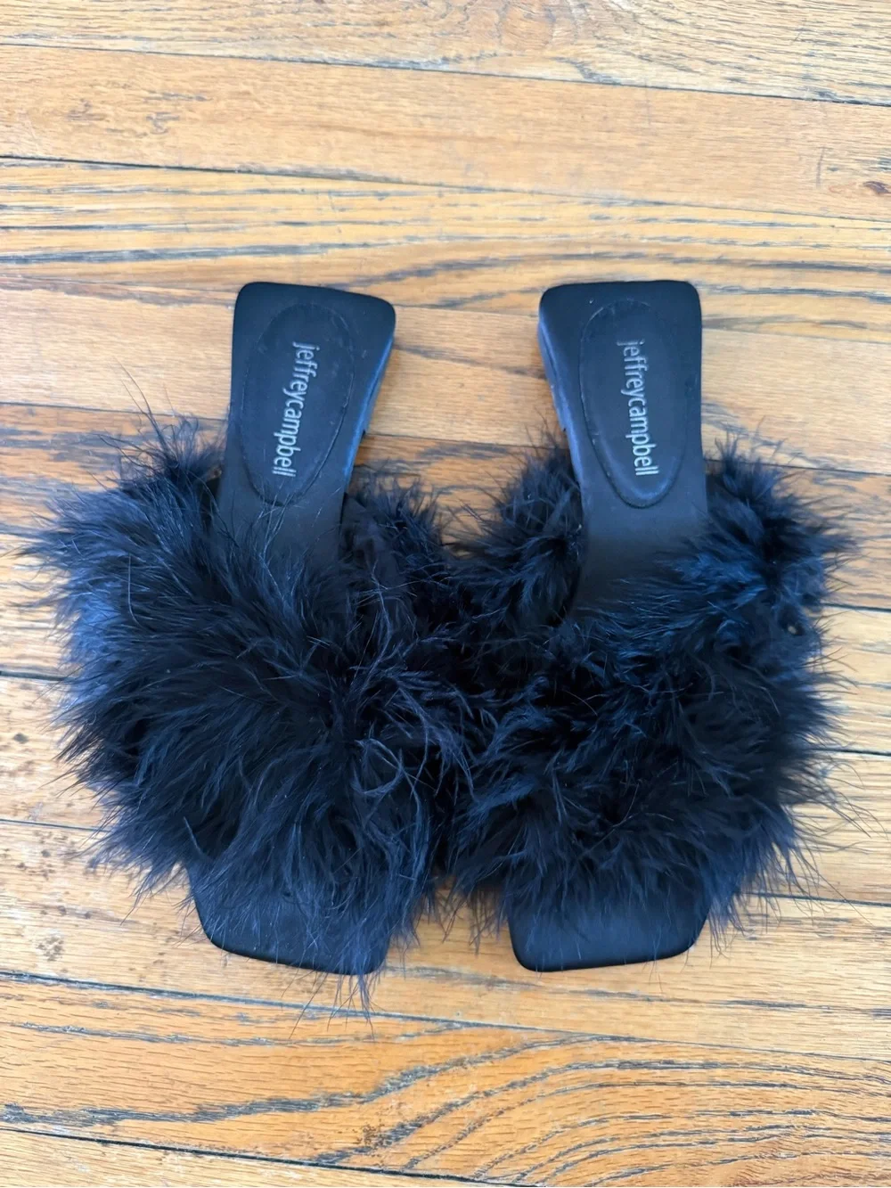 Jeffrey Campbell Acelynn Black Feather Slip On Sandal Size 6.5